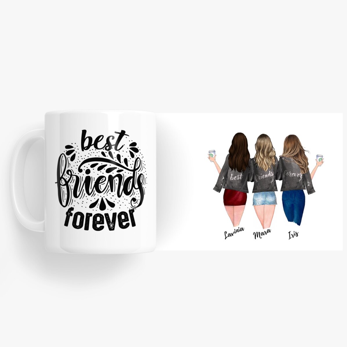 Personalisierte Tasse mit Aufdruck – 3 beste Freunde
