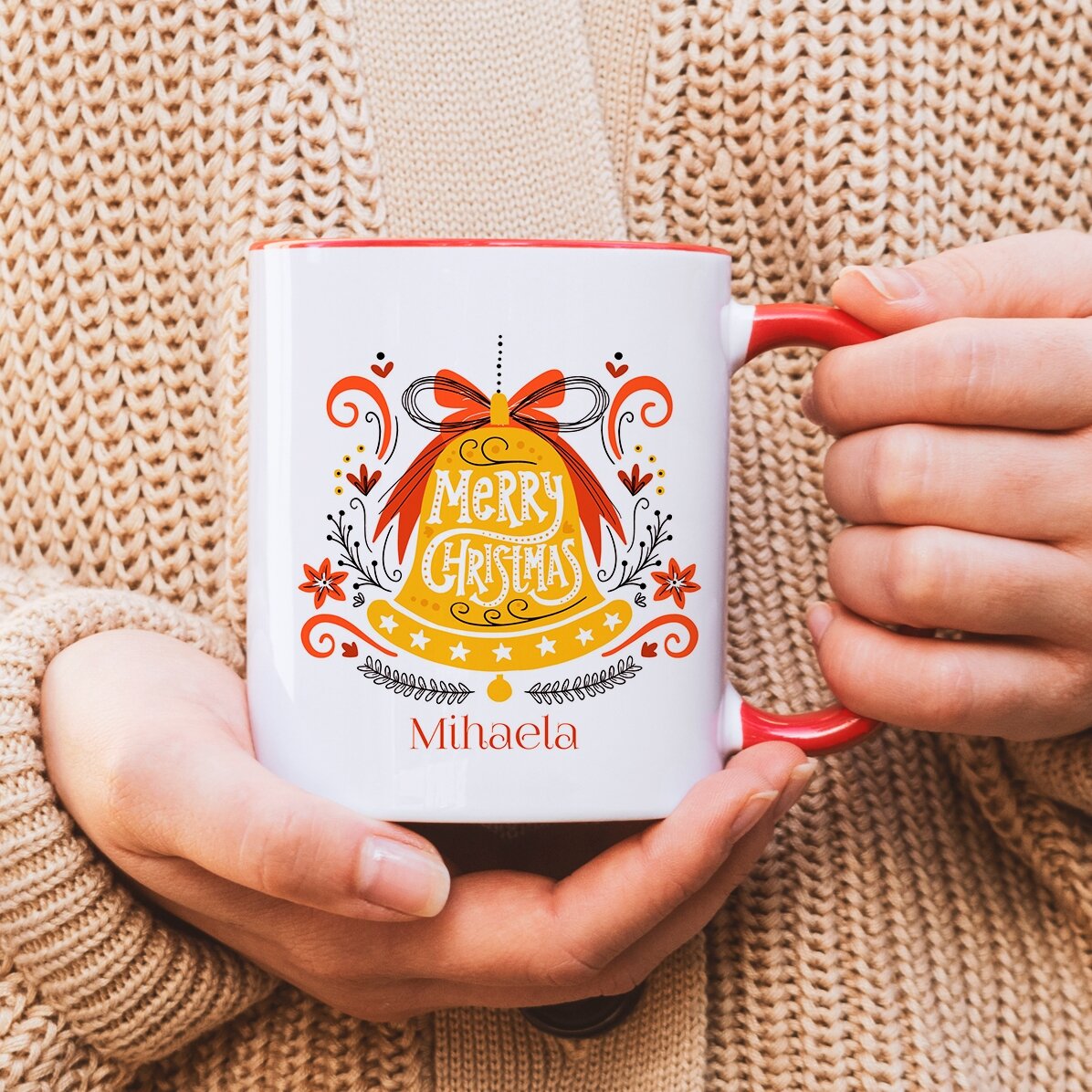 Personalised mug with text - Merry Christmas Bell
