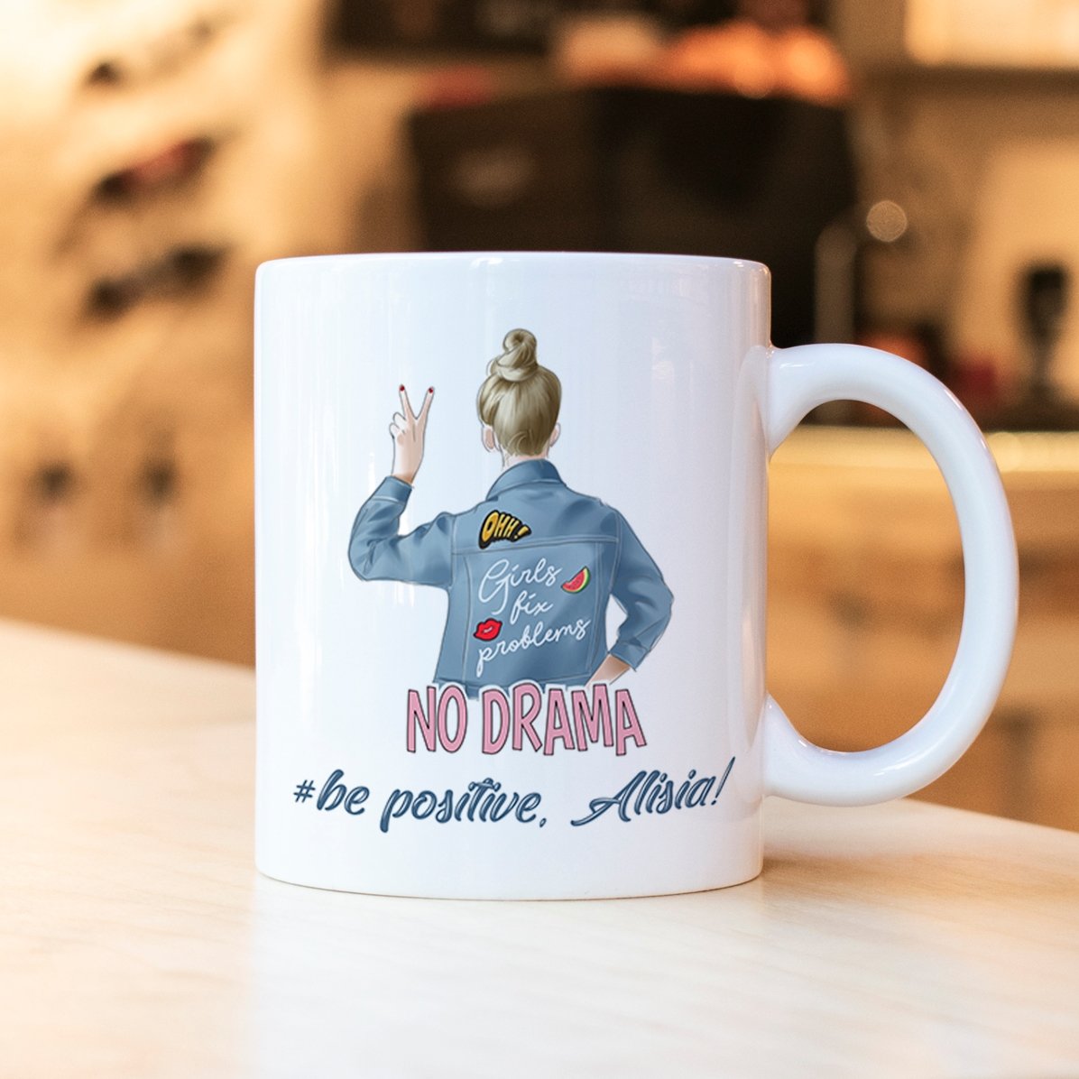 Personalisierte Tasse mit Aufdruck – No drama