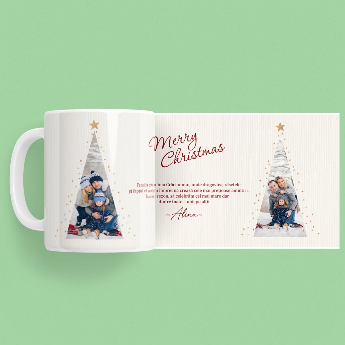 Personalisierte Tasse mit Text und 2 Fotos – Warm Christmas