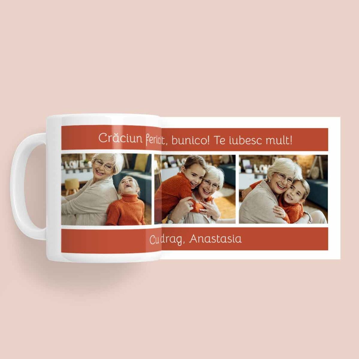 Personalisierte Tasse mit Text und 3 Fotos – Frohe Weihnachten!