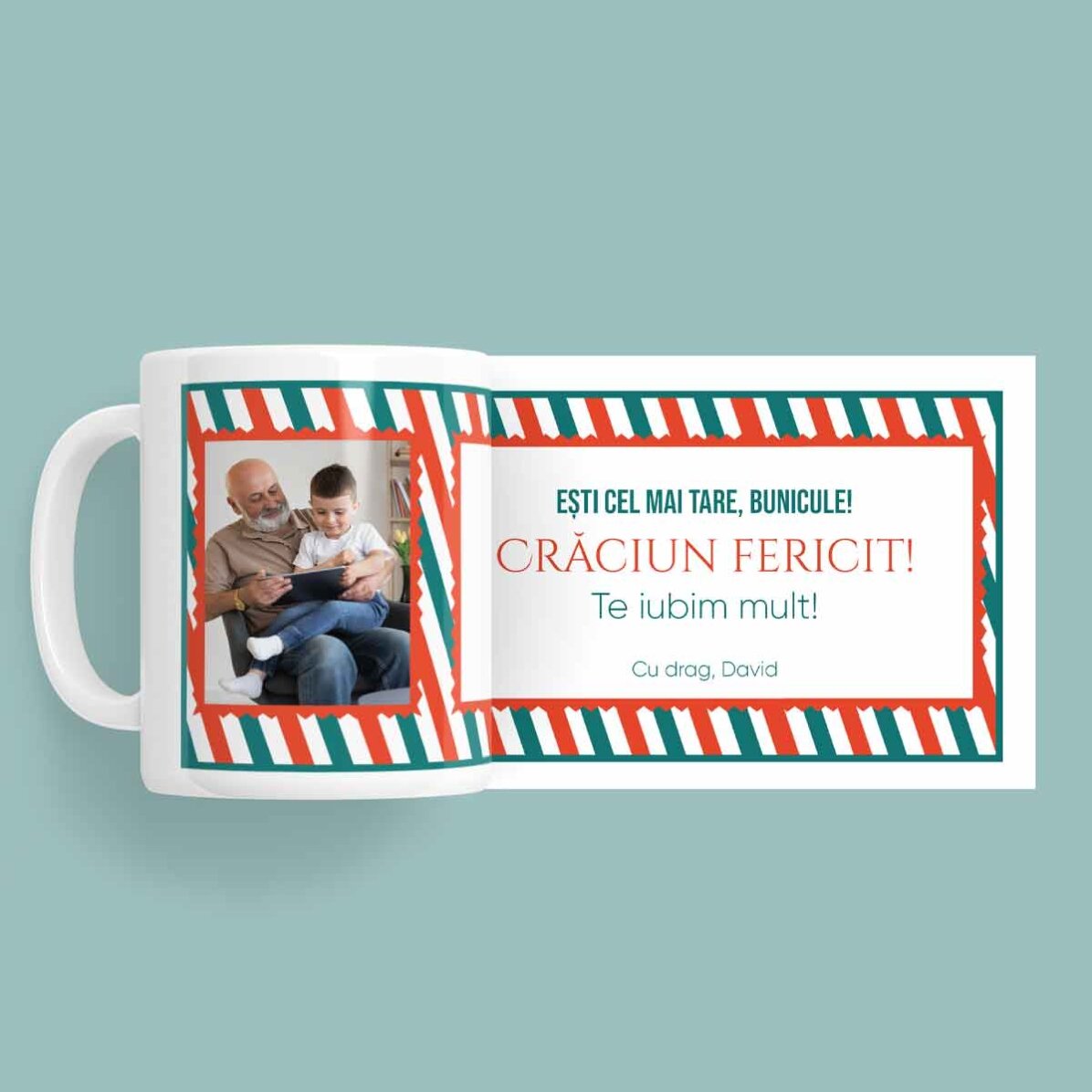 Personalisierte Tasse mit Text und einem Foto – Frohe Weihnachten!