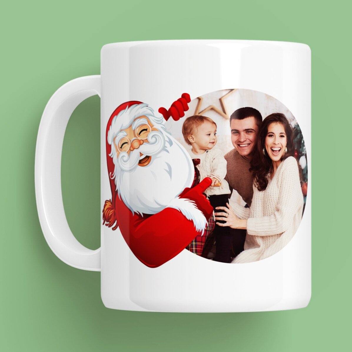 Personalisierte Tasse mit Text und einem Bild von Weihnachtsmann
