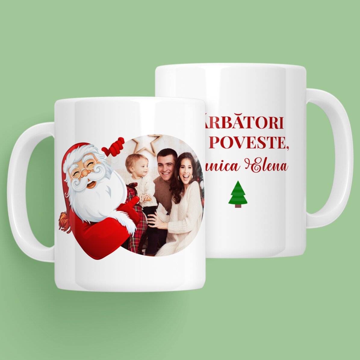 Personalisierte Tasse mit Text und einem Bild von Weihnachtsmann