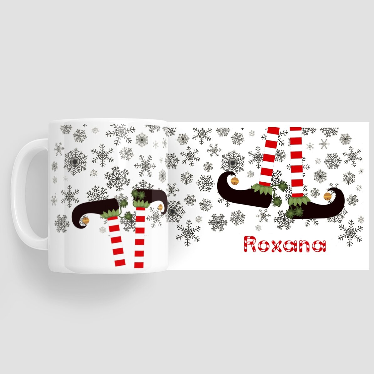 Personalisierte Elf-Tasse mit Schriftzug – Weihnachtsmotiv