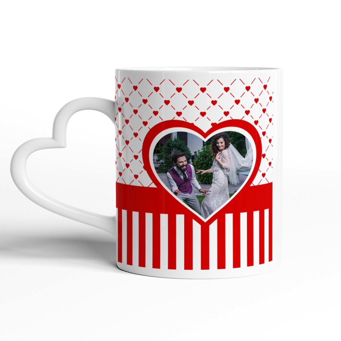 Personalised #love mug with photo and text - heart-shaped handle design