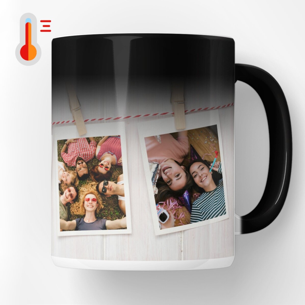 Personalisierte Zaubertasse mit 3 Fotos im Polaroid-Stil