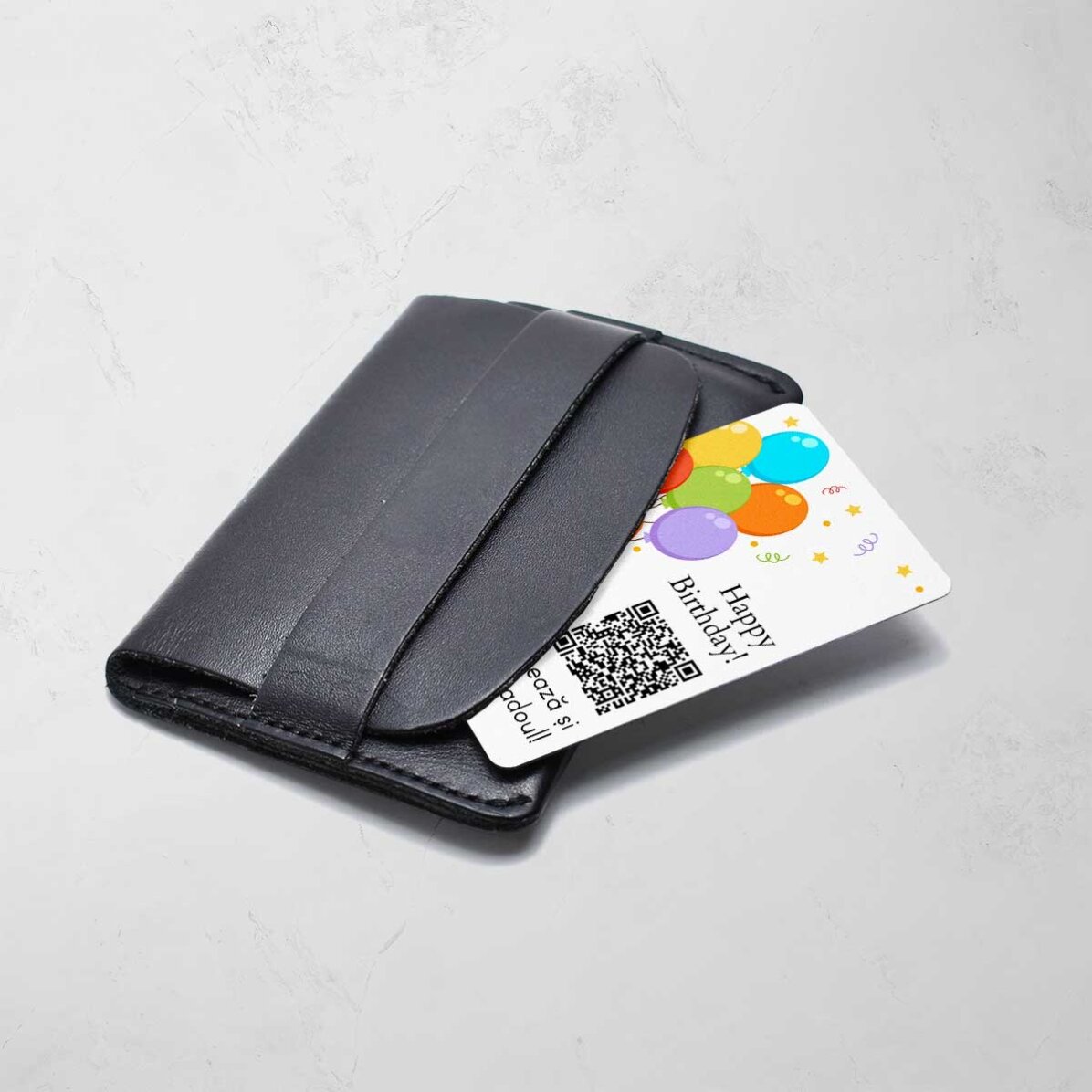 Personalised double-sided aluminium card with message, QR code and photo - Happy Birthday!