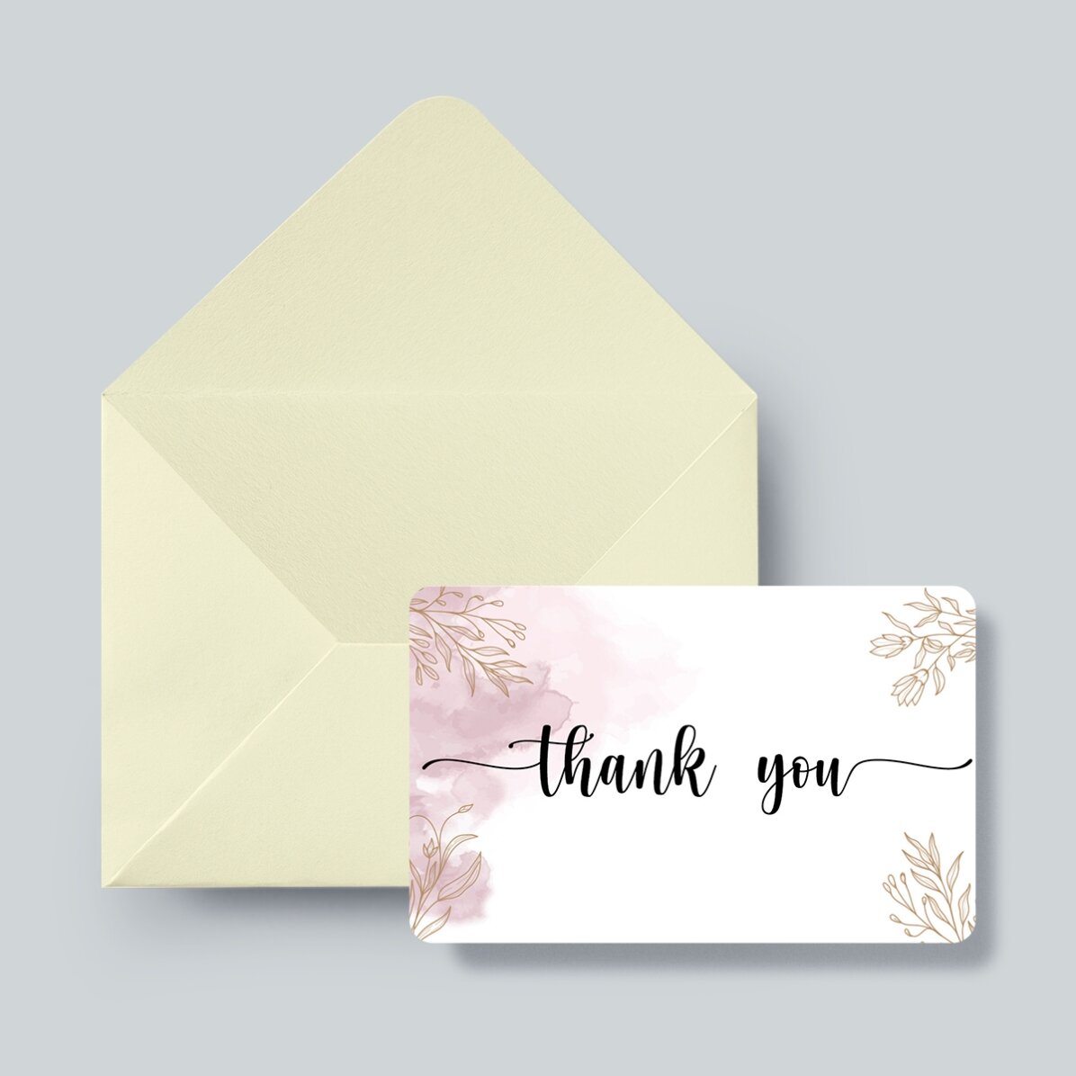 Individuell gestaltete Aluminiumkarte, beidseitig bedruckt, mit der Aufschrift „Thank you“