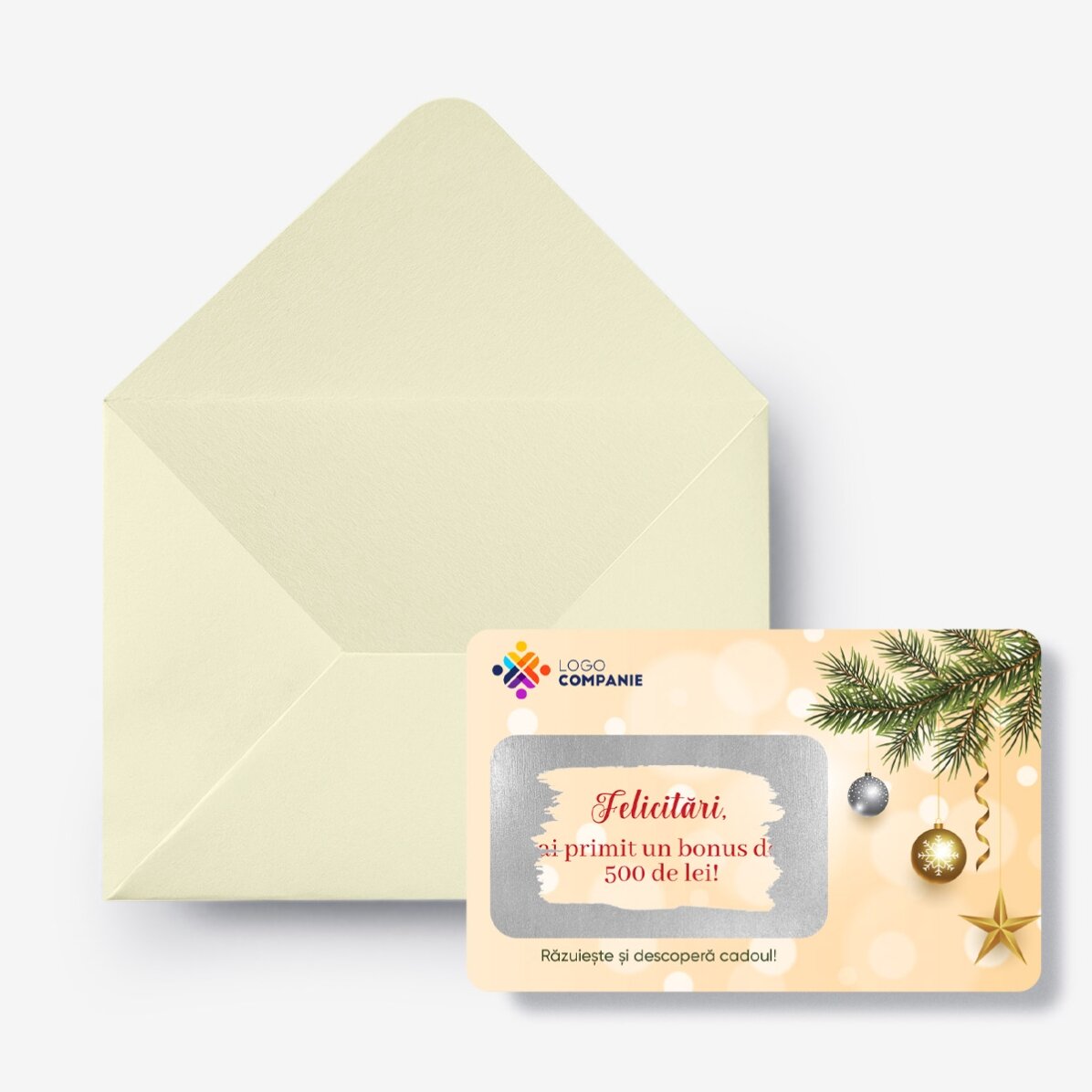Individuell gestaltete, beidseitig kratzbare Aluminiumkarte mit Botschaft und Logo – Merry Christmas