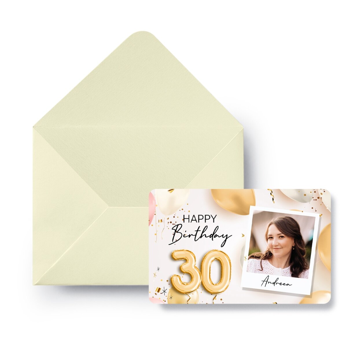 Individuell gestaltete, beidseitig abkratzbare Aluminiumkarte mit Foto und Botschaft – Happy Birthda