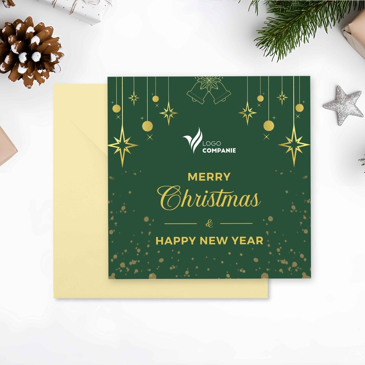 Individuell gestaltete quadratische Karte mit Logo und Grußtext – Merry Christmas
