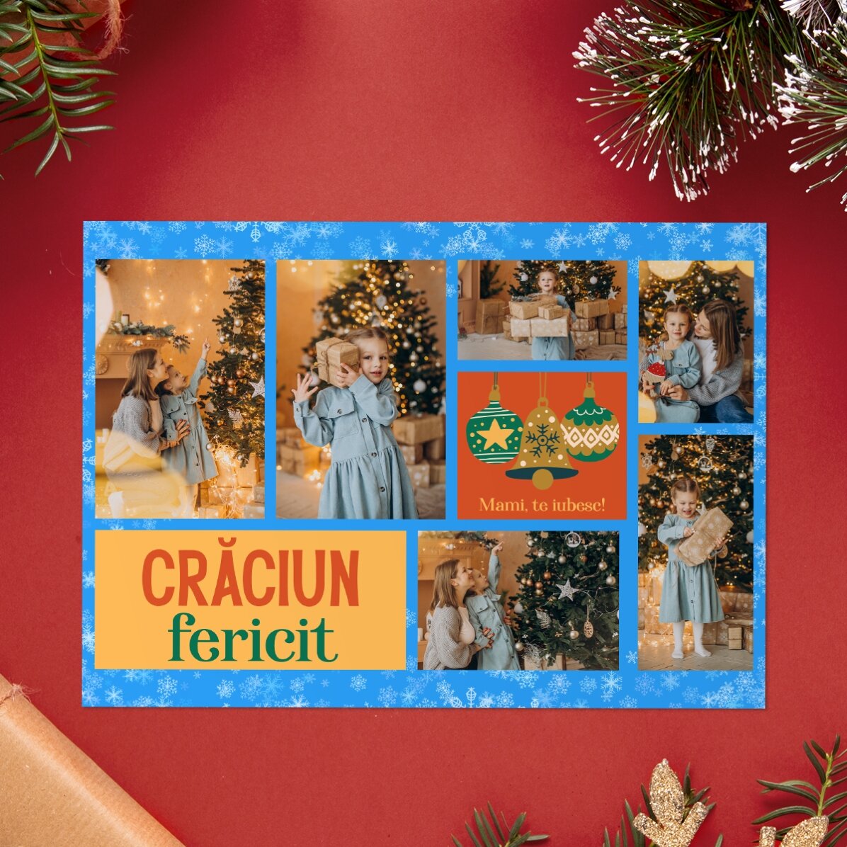 Personalised card with 6 photos and text - Holly Jolly