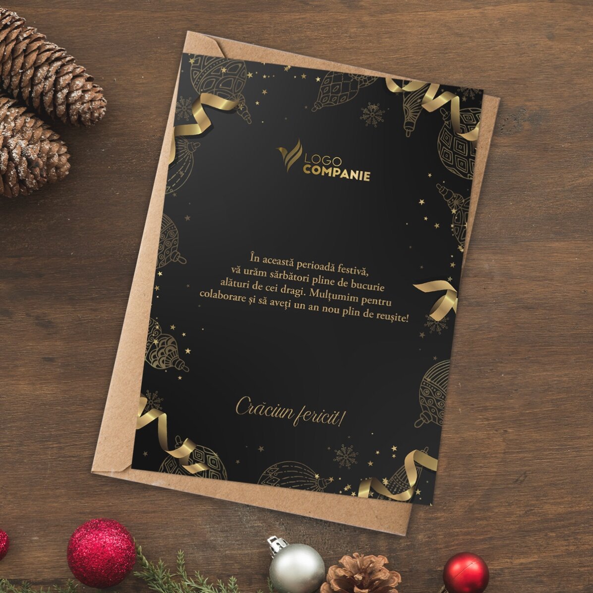 Personalisierte Karte mit Logo und Text – Golden Christmas