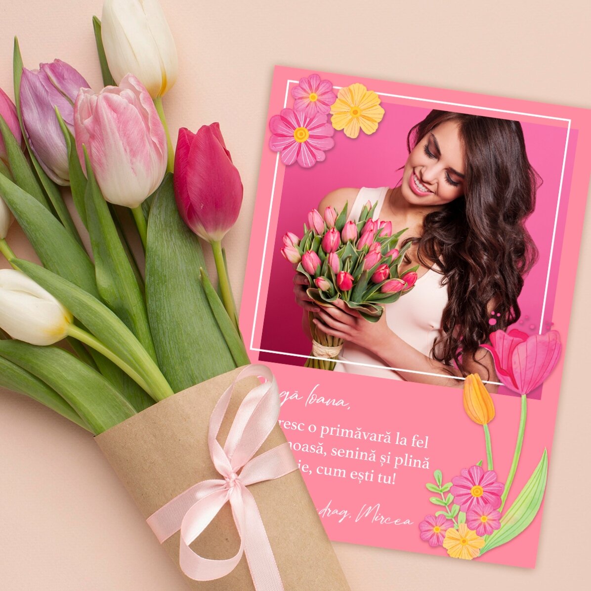 Personalisierte Karte mit Foto und Text – Frühling
