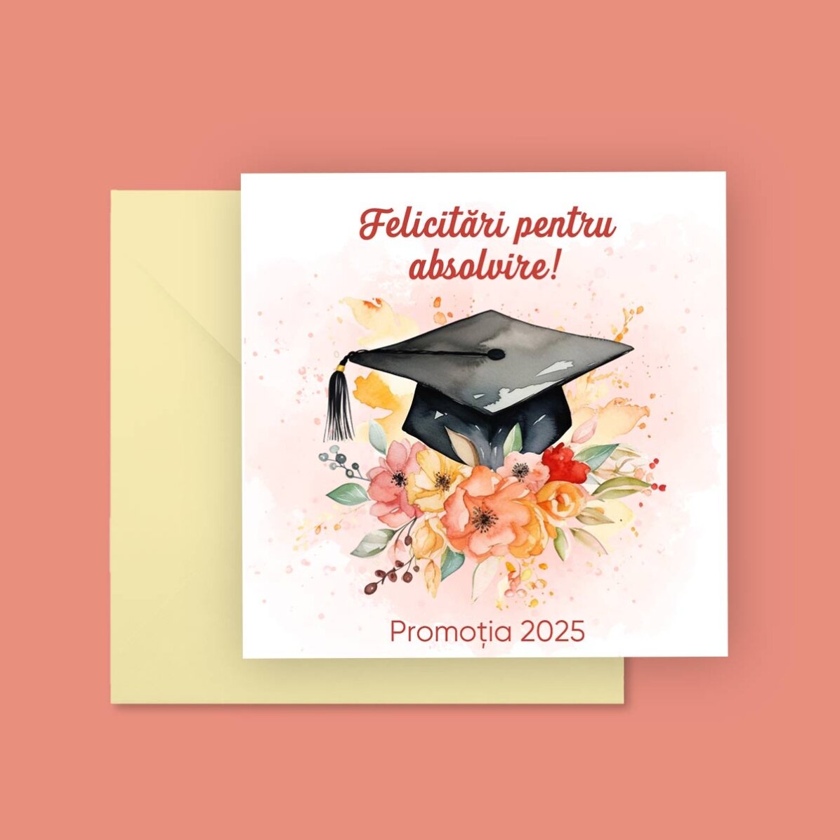 Individuell gestaltete quadratische Karte mit Text – Herzlichen Glückwunsch!