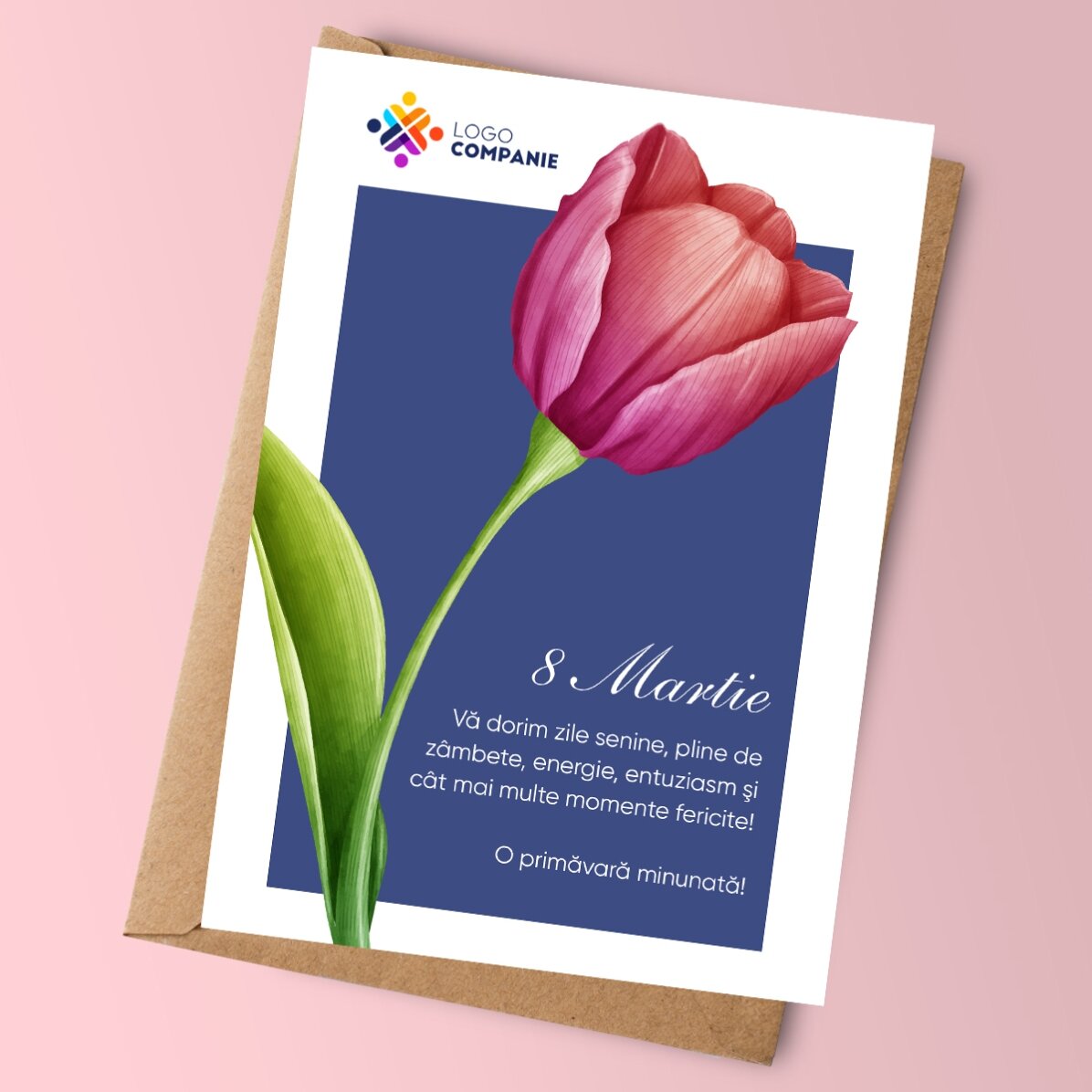 Individuell gestaltete Karte mit Text und Logo – Frühling