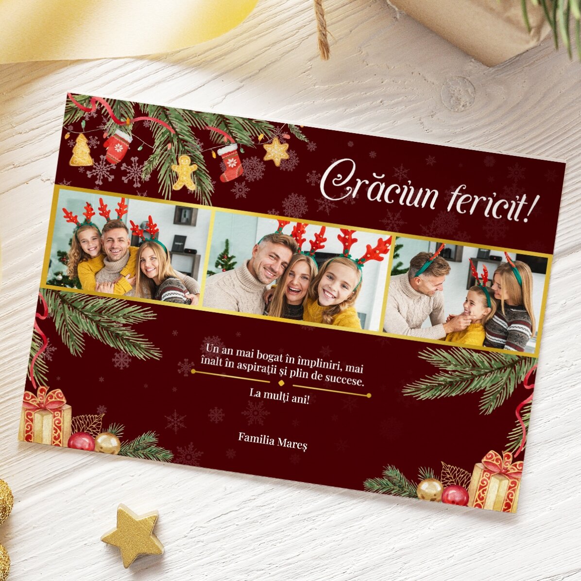 Individuell gestaltete Weihnachtskarte mit 3 Fotos und Text – Ein Geschenk für die Familie