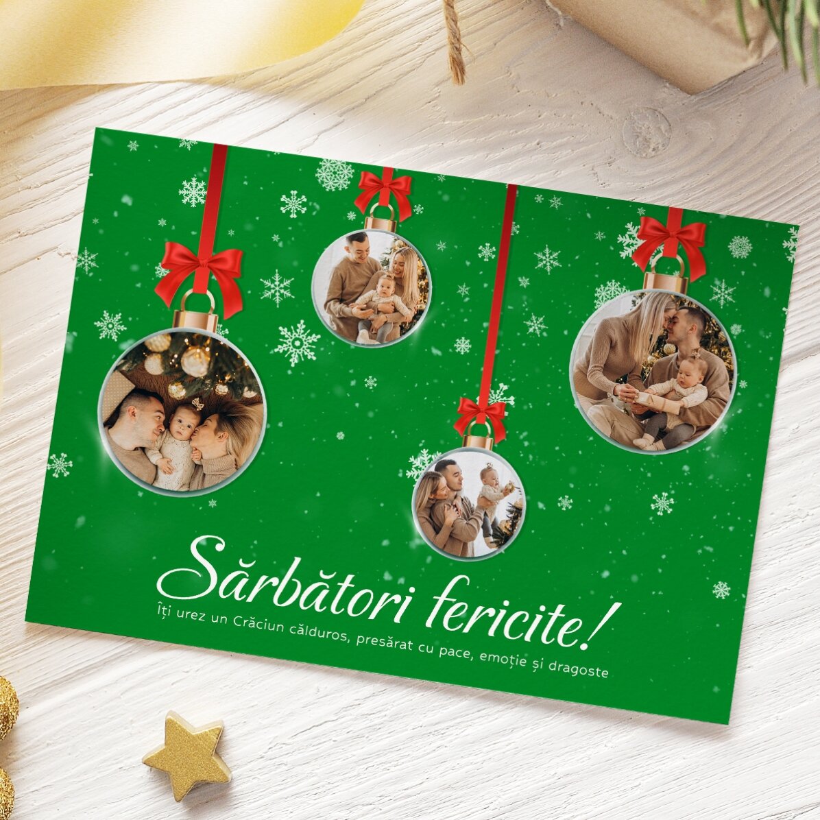 Individuell gestaltete Weihnachtskarte mit 4 Fotos und Text – Motiv „Globulete“