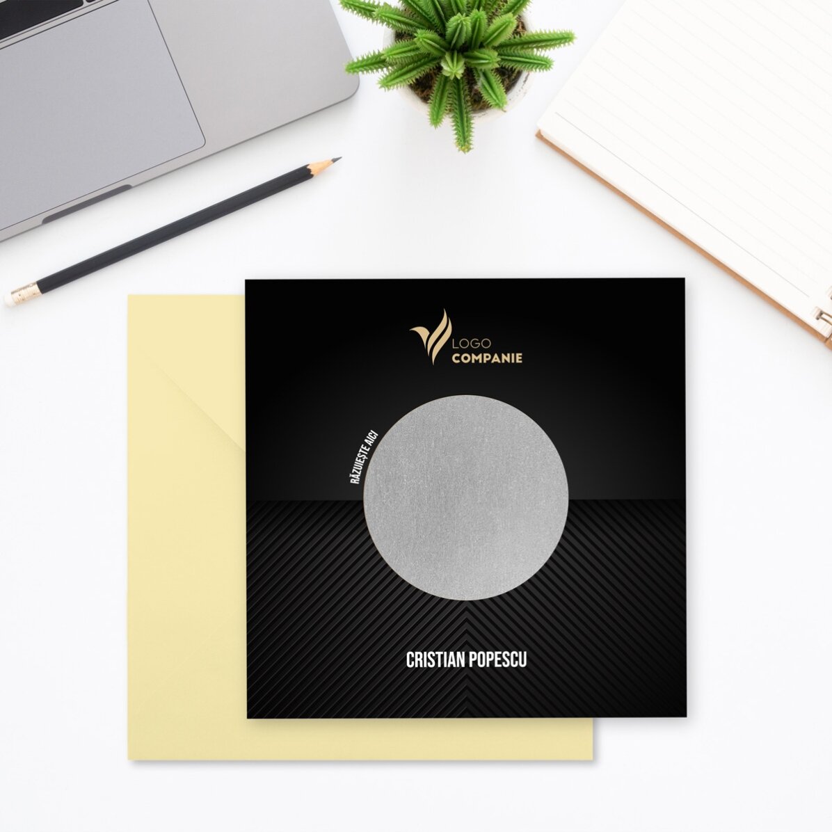 Individuell gestaltete Rubbelkarte mit Logo und Text – Welcome
