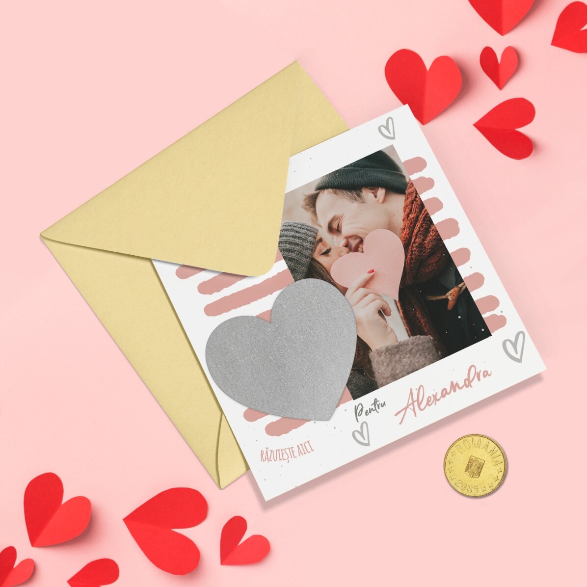 Personalisierte Rubbelkarte mit Botschaft und Foto – Love