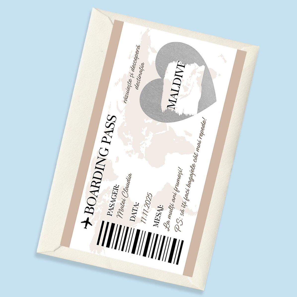 Individuell gestaltete Rubbelkarte mit Text – Bordkarte