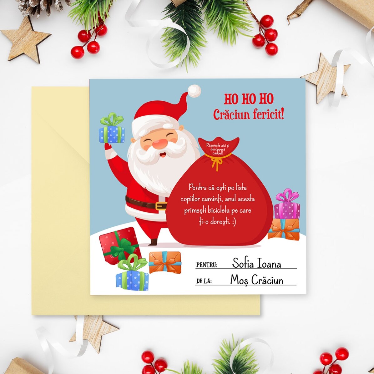 Individuell gestaltete Rubbelkarte mit Text – Weihnachtsgeschenk