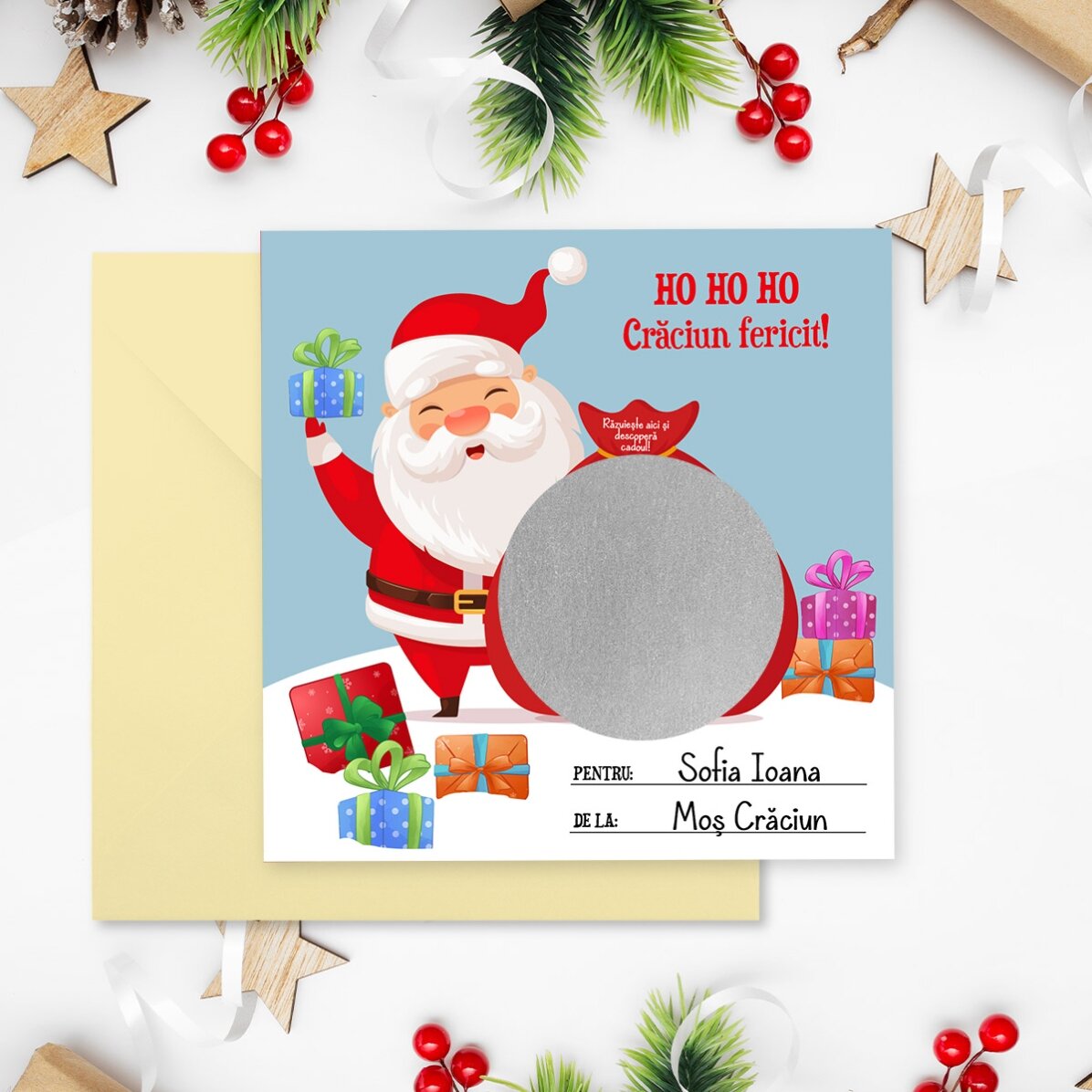 Individuell gestaltete Rubbelkarte mit Text – Weihnachtsgeschenk