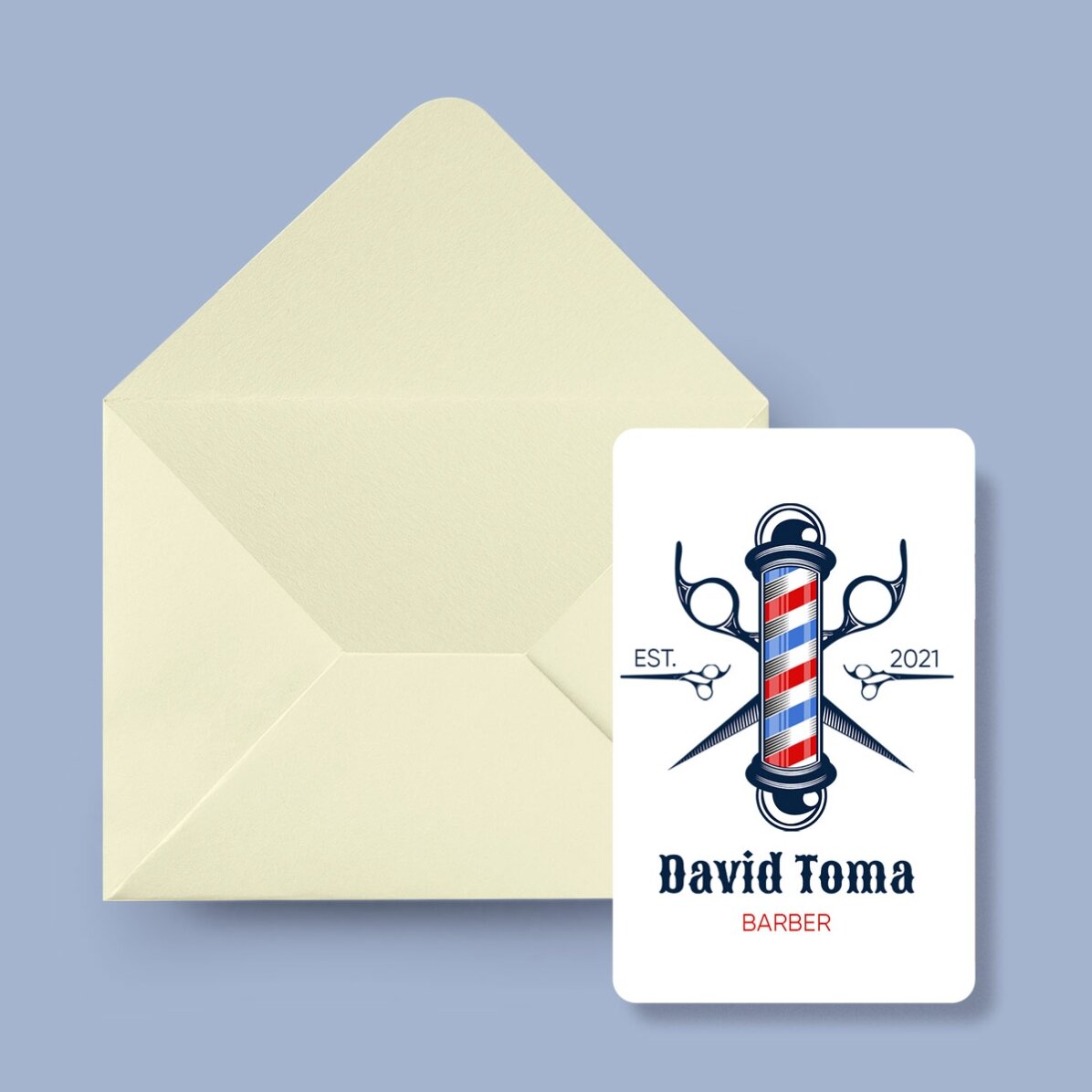 Individuell gestaltete Aluminium-Visitenkarte, beidseitig bedruckt – Barber Shop