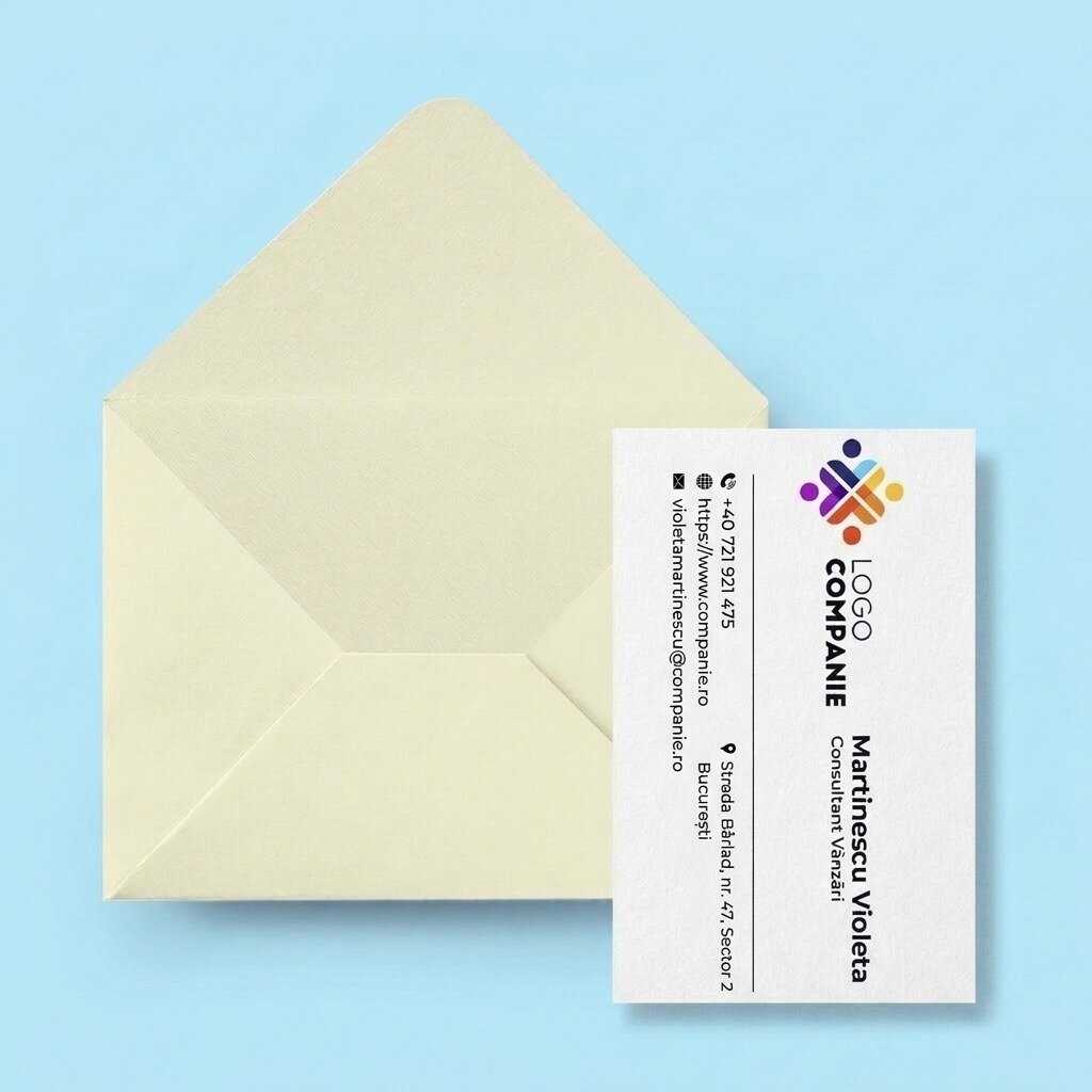 Individuell gestaltete, beidseitig bedruckte Visitenkarten aus Papier mit QR-Code und Kontaktdaten