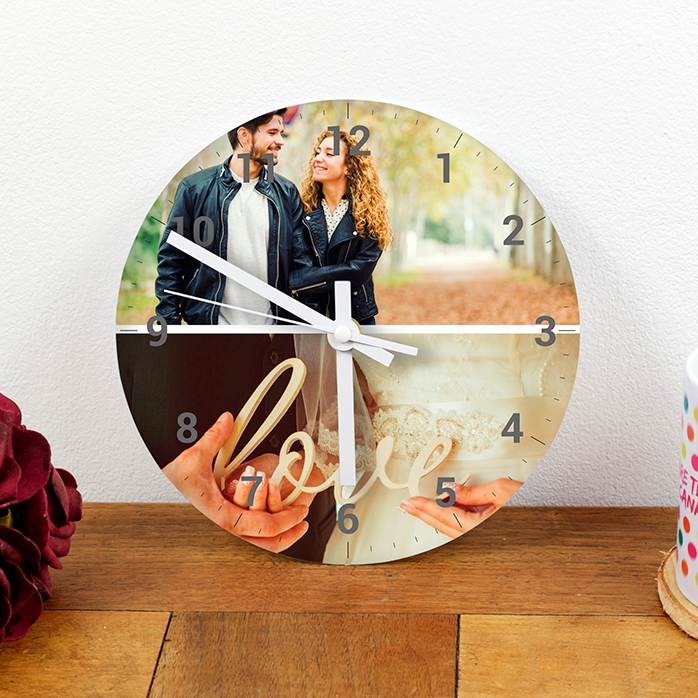 Personalisierte Uhr mit 2 Fotos und Ziffern