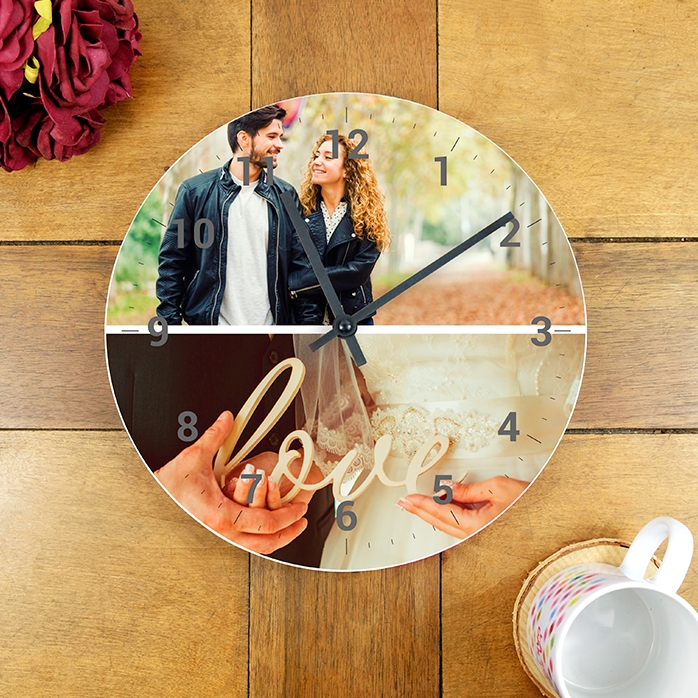 Personalisierte Uhr mit 2 Fotos und Ziffern