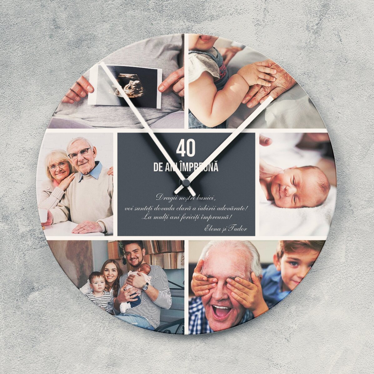Personalisierte Uhr mit 6 Fotos und einer Botschaft – Momente
