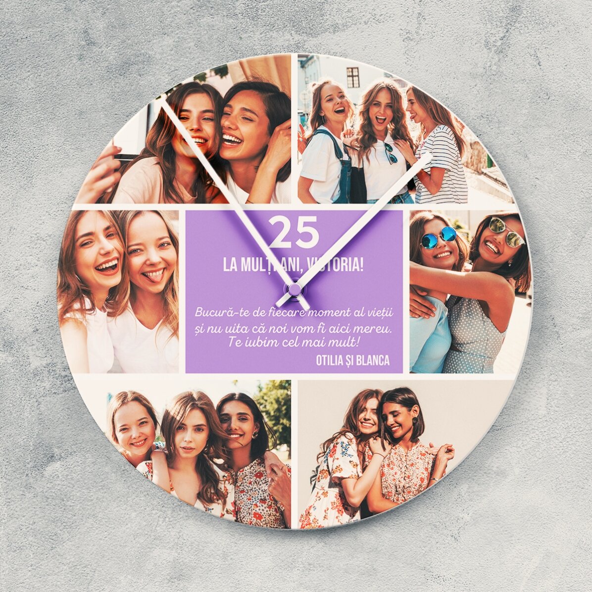 Personalisierte Uhr mit 6 Fotos und einer Botschaft – Momente