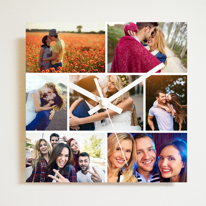 Personalisierte quadratische Uhr mit 7 Fotos