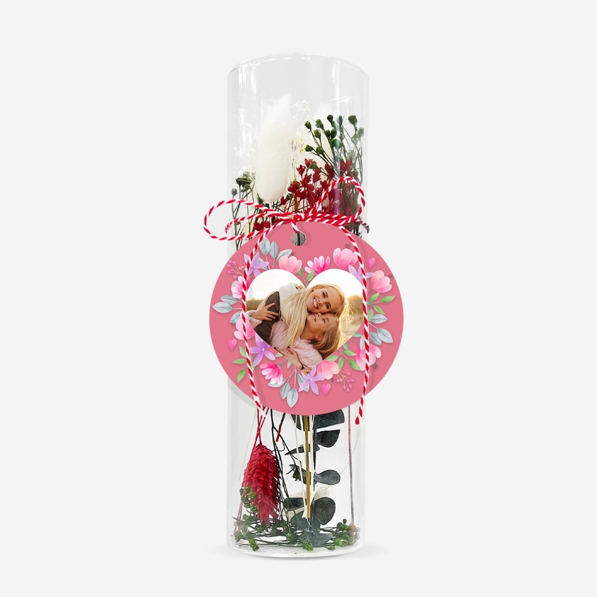 Glasornament mit konservierten Blumen, individuell mit einem Foto gestaltet – Rosa Blumen