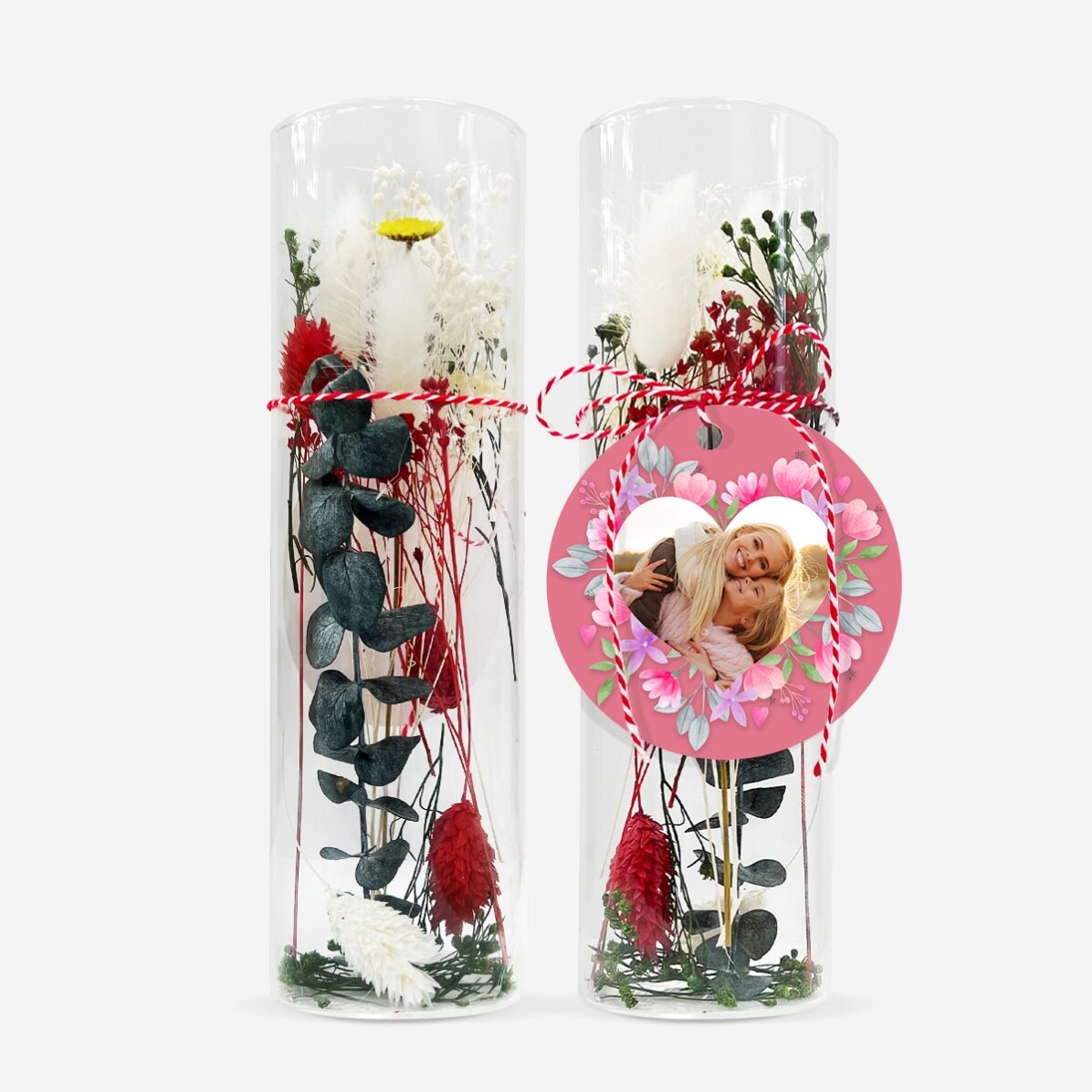 Glasornament mit konservierten Blumen, individuell mit einem Foto gestaltet – Rosa Blumen