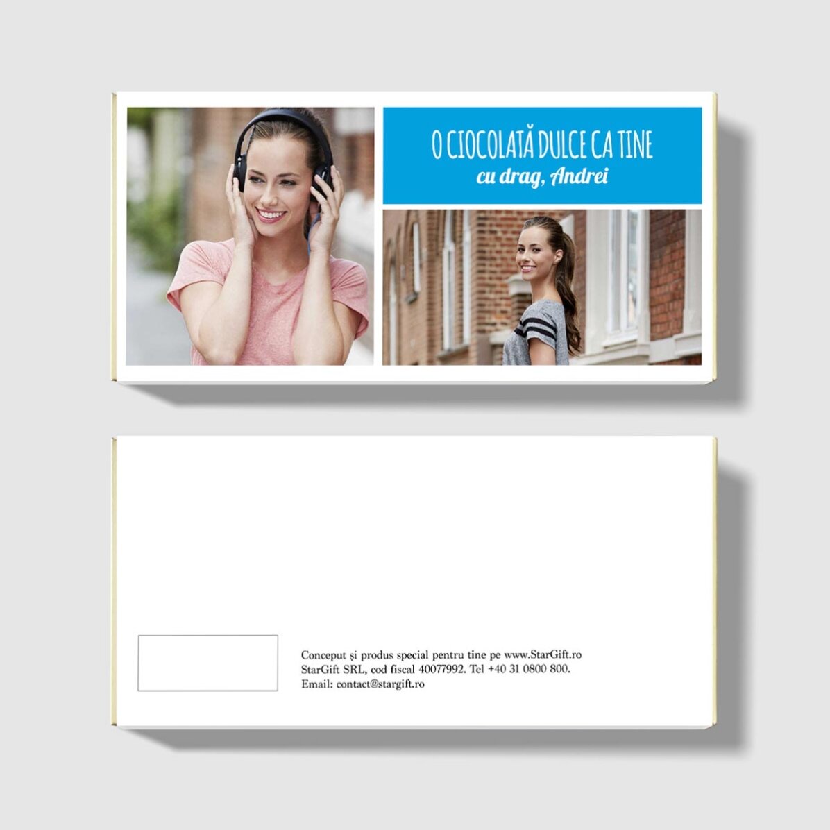 Personalisierte Schokolade mit 2 Fotos und Text