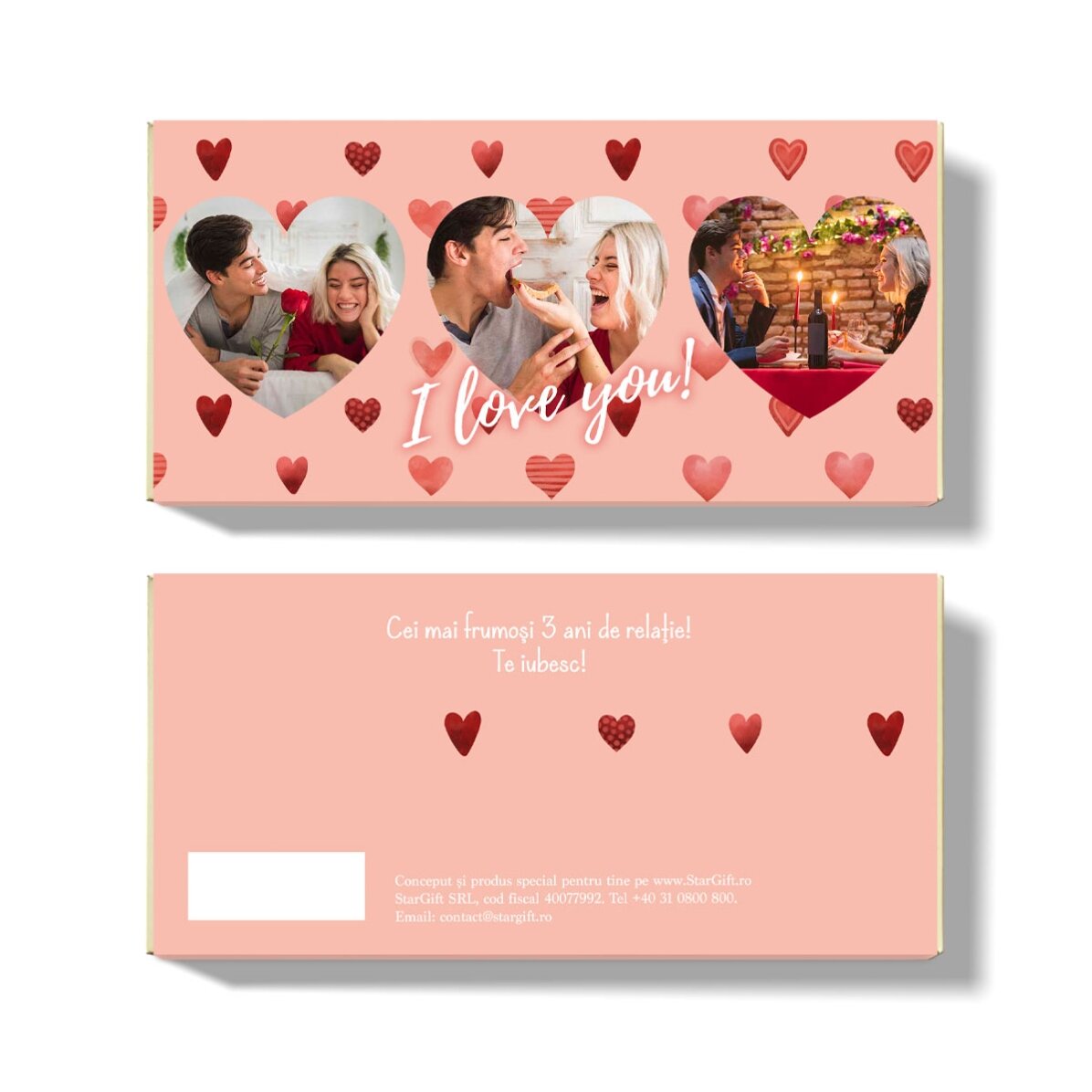 Personalisierte Schokolade mit 3 Fotos – I Love you!