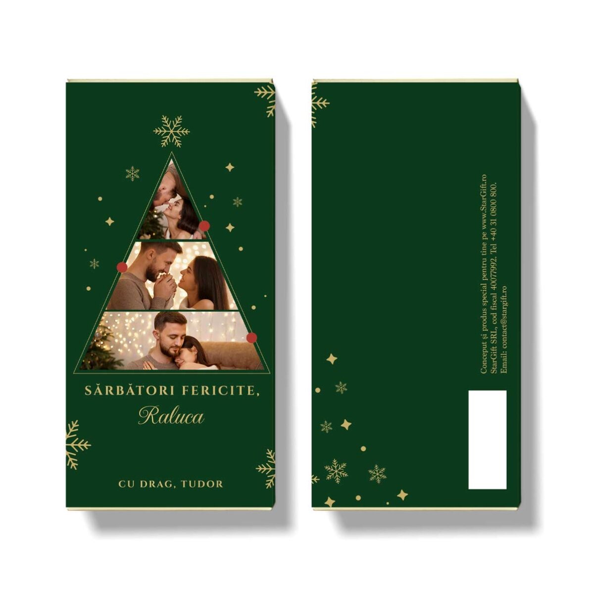 Personalisierte Schokolade mit 3 Fotos und einer Weihnachtsbotschaft – Weihnachtsbaum