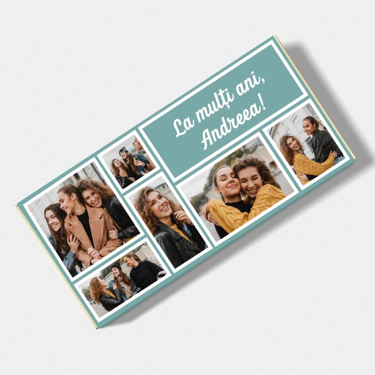 Personalisierte Schokolade mit 7 Fotos und einer Botschaft