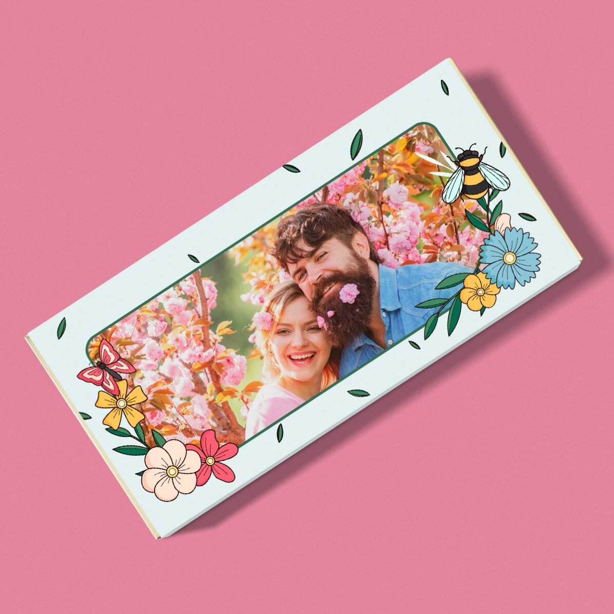 Personalisierte Schokolade mit Foto und Text – Frühlingsblumen