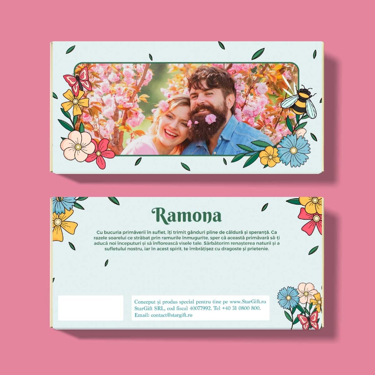 Personalisierte Schokolade mit Foto und Text – Frühlingsblumen