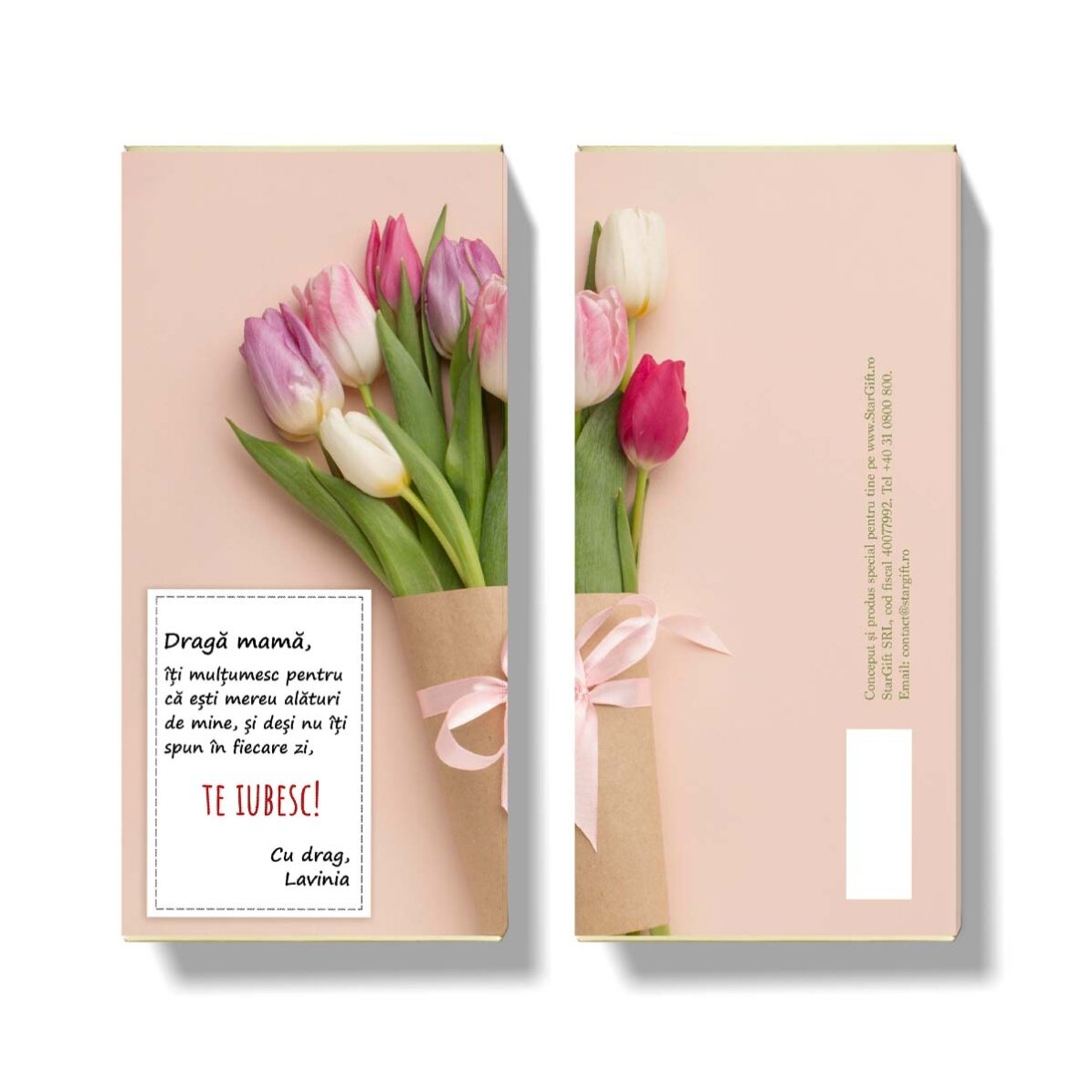 Personalisierte Schokolade mit Text – Tulpenstrauß