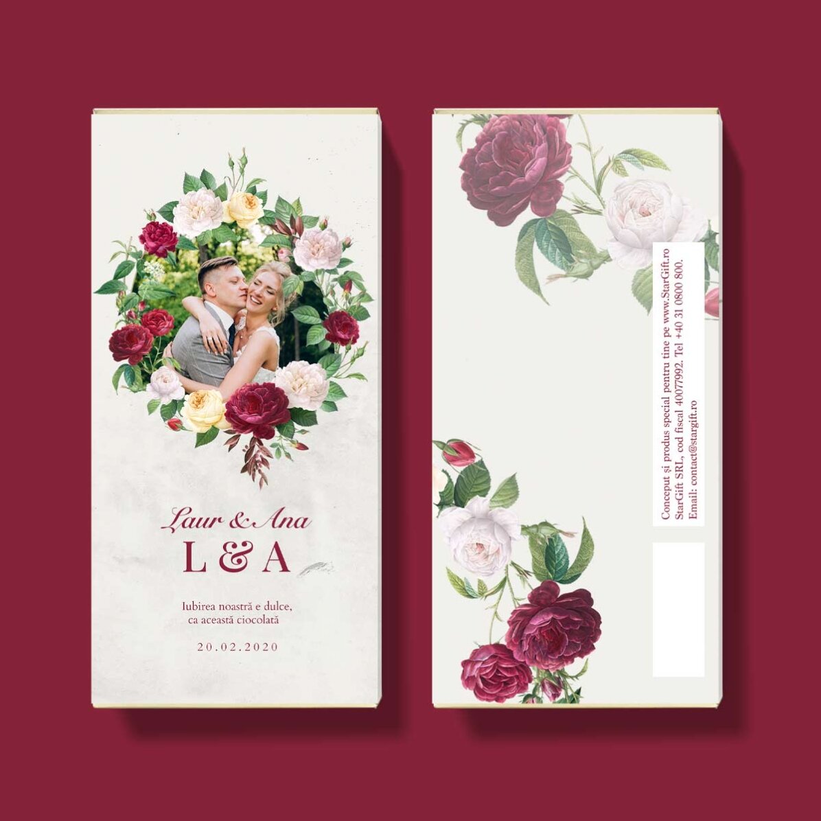 Personalisierte Schokolade mit Text und Foto – Vintage-Blumen