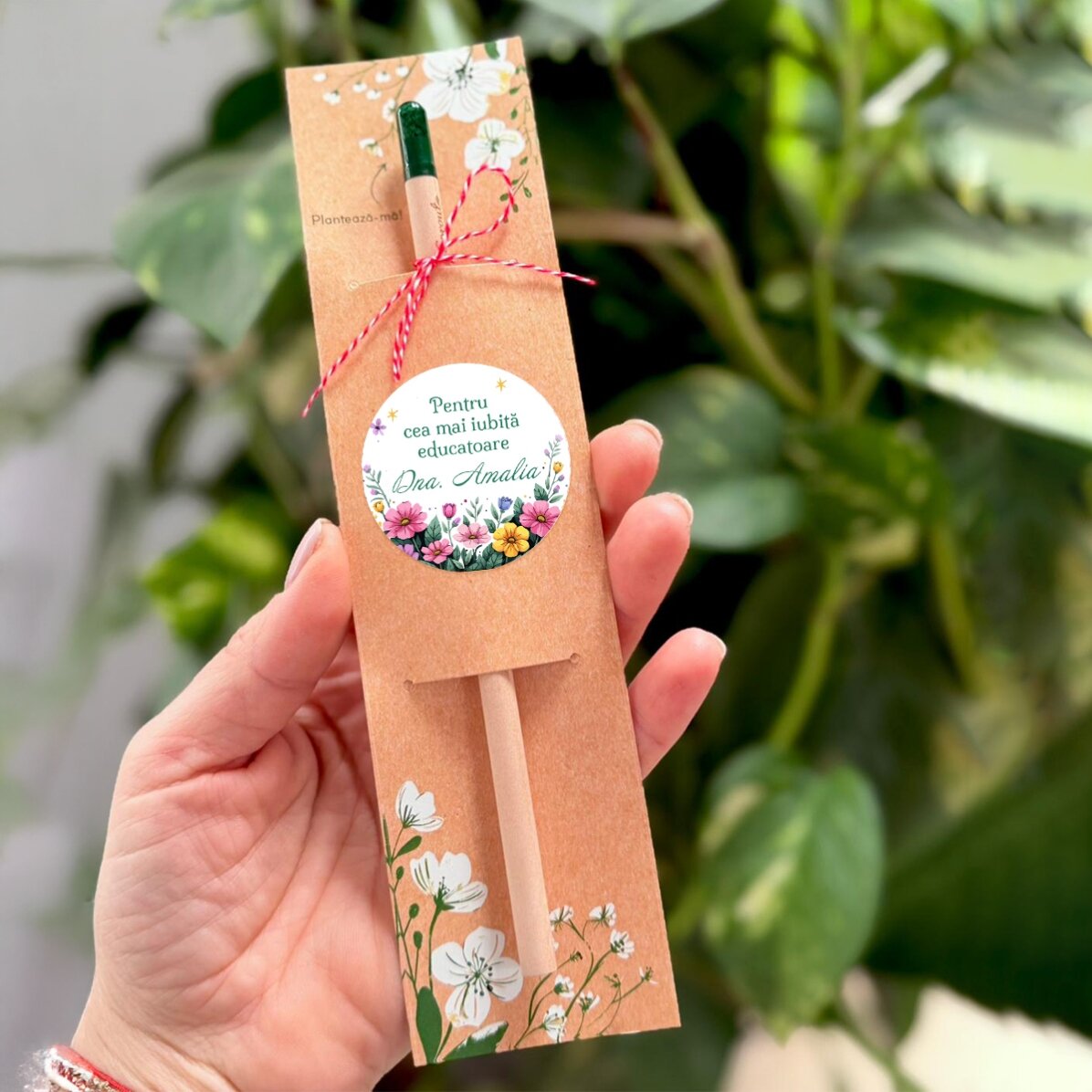Personalised plantable pencil with message - Floral design