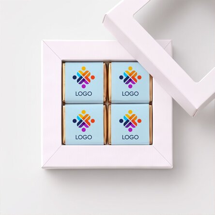 Geschenkbox mit 4 personalisierten Mini-Pralinen mit Logo