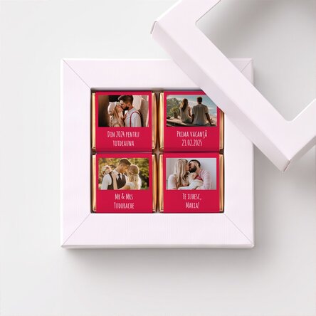 Geschenkbox mit 4 Mini-Pralinen, individuell gestaltet mit Fotos und einer Botschaft
