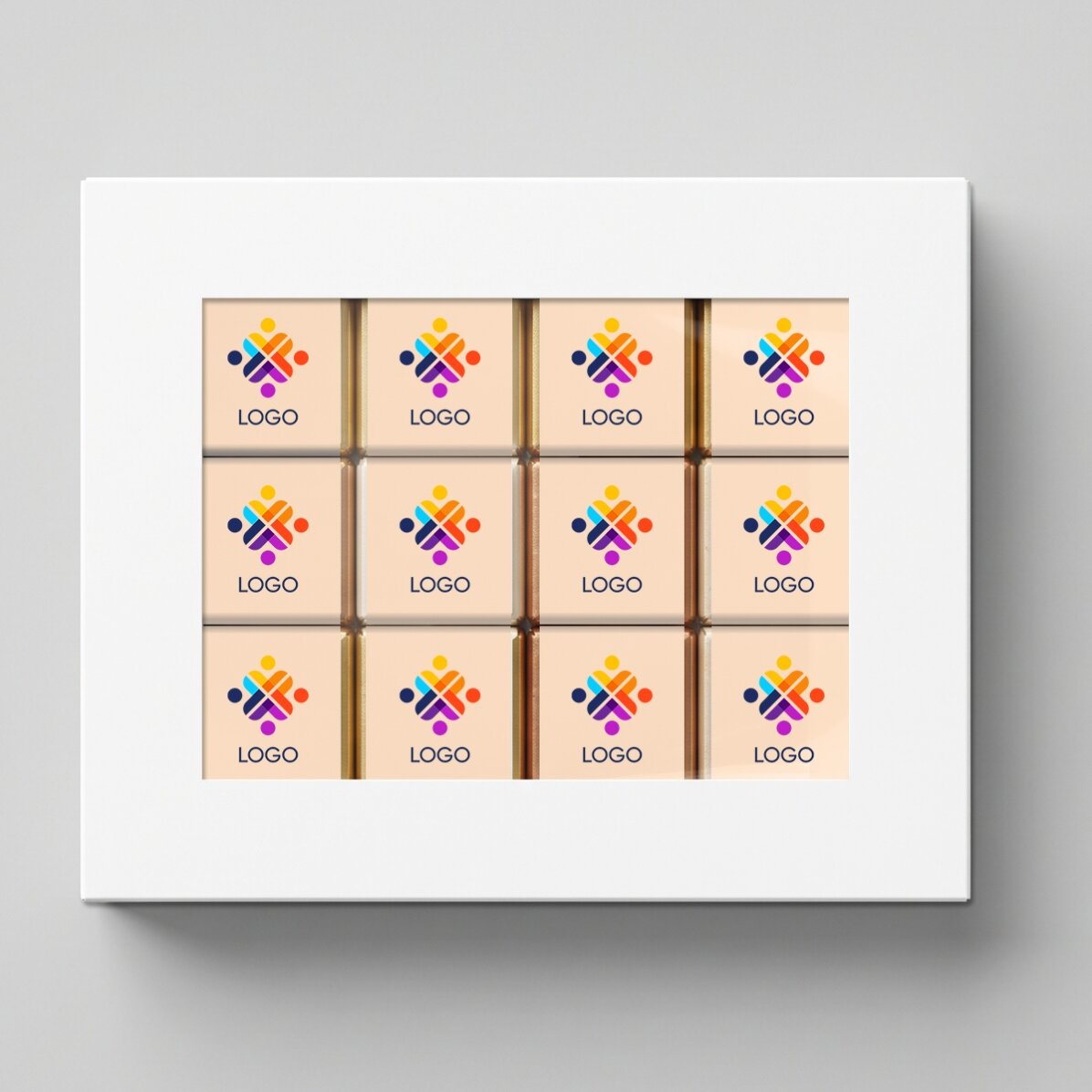 Geschenkbox mit 12 personalisierten Mini-Pralinen mit Logo