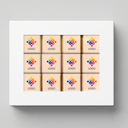 Geschenkbox mit 12 personalisierten Mini-Pralinen mit Logo